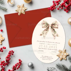 Χριστουγεννιάτικο Προσκλητήριο βάπτισης με θέμα Christmas Bow TS1959