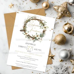 Χριστουγεννιάτικο προσκλητήριο γάμου Xmas Wooden Wreath TS7860