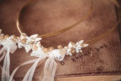 Στέφανα γάμου επίχρυσα με διπλή βέργα και πορσελάνη MS7028ε