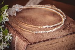 Στέφανα γάμου επίχρυσα  με μαργαριτάρια MS707β