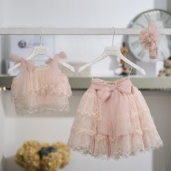 Βαπτιστικό Σετ Κορίτσι La Christine 26K702 Ροδακινί Δαντέλα