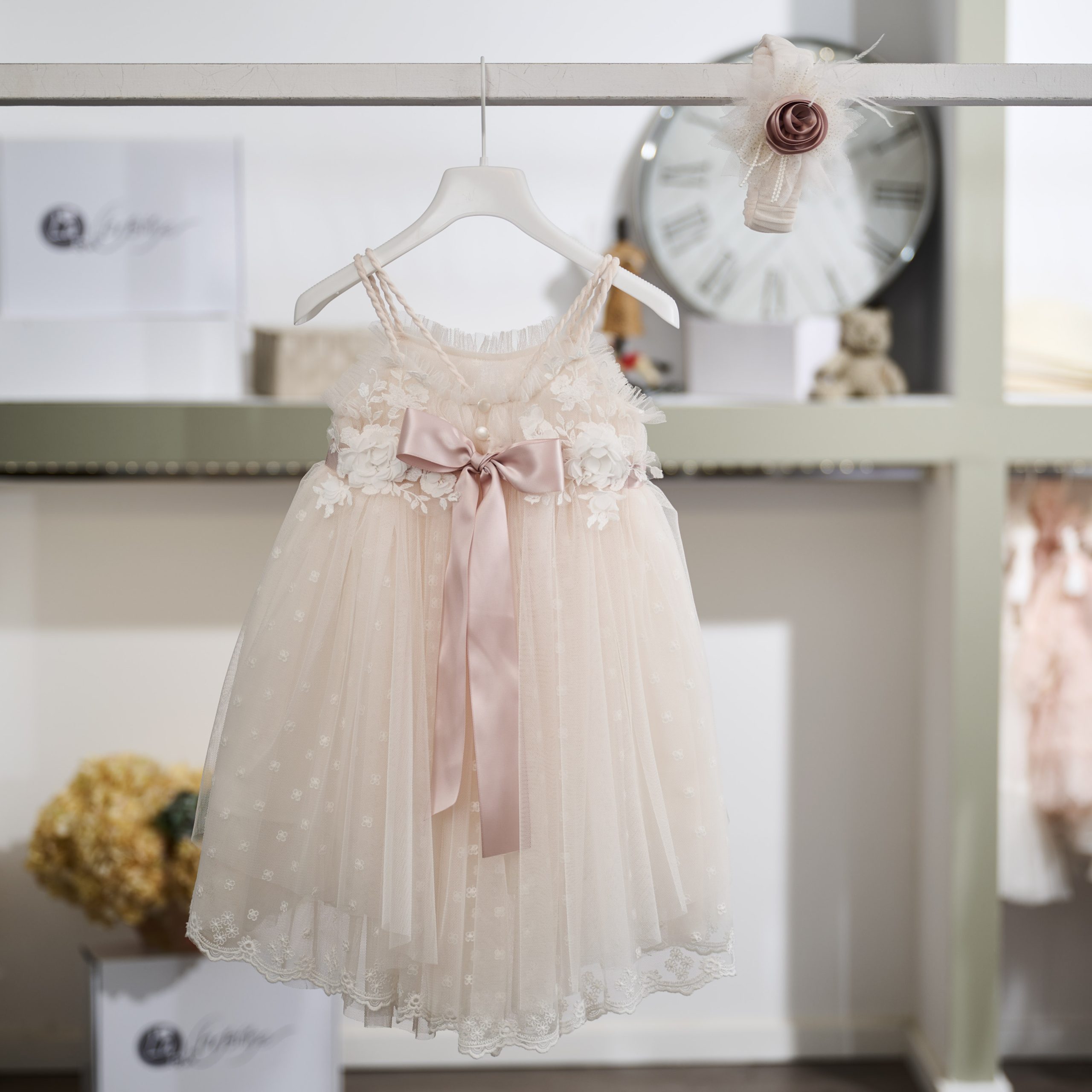 Βαπτιστικό Φόρεμα Κορίτσι La Christine 26K712 Ιβουάρ Τούλι & Δαντέλα - Image 2