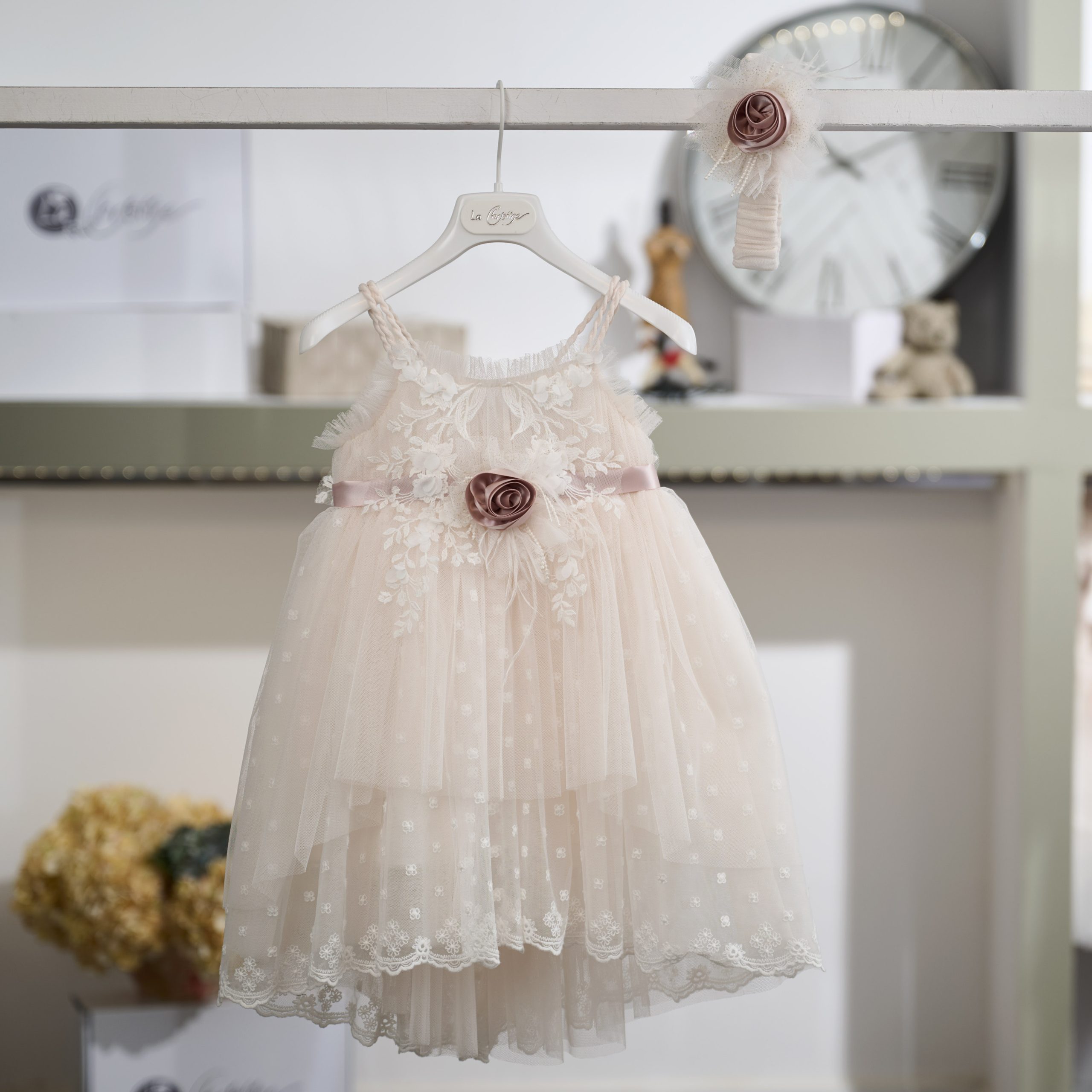 Βαπτιστικό Φόρεμα Κορίτσι La Christine 26K712 Ιβουάρ Τούλι & Δαντέλα