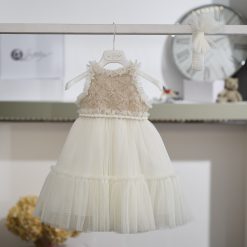 Βαπτιστικό Φόρεμα Κορίτσι La Christine 26K734 Πούδρα Δαντέλα