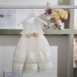 Βαπτιστικό Φόρεμα Κορίτσι La Christine 26K740 Ιβουάρ Τούλι & Δαντέλα