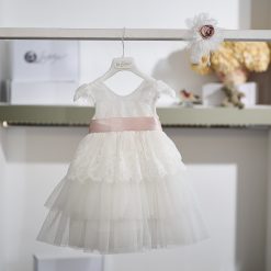 Βαπτιστικό Φόρεμα Κοριτσιού 26Κ746 με Σατέν Ζώνη Πούδρας