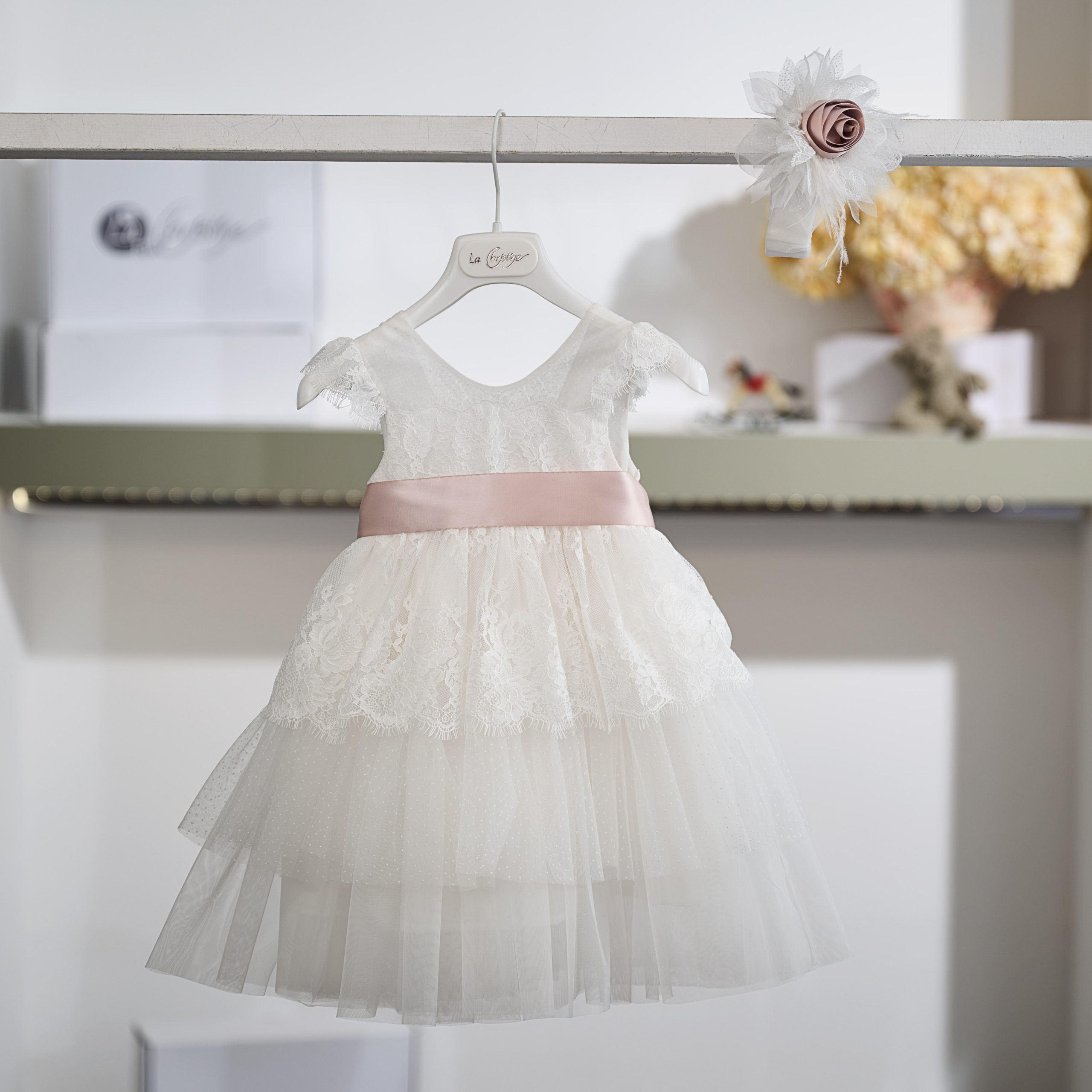 Βαπτιστικό Φόρεμα Κοριτσιού 26Κ746 με Σατέν Ζώνη Πούδρας