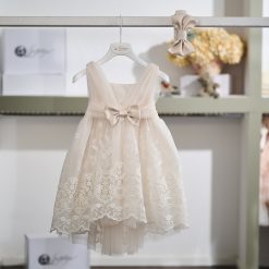 Βαπτιστικό Φόρεμα Κοριτσιού 26Κ752 Βανίλια με Δαντέλα & Σατέν Φιόγκο