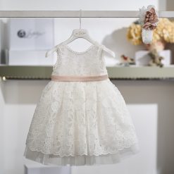 Βαπτιστικό Φόρεμα Κοριτσιού 26Κ762 με Φλοράλ Μπροκάρ & Τούλι