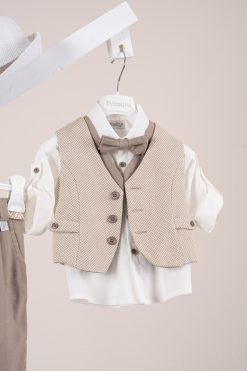Alternative view of Βαπτιστικό κοστούμι Piccolino Giulio σε χρώμα Mocha AG26S92