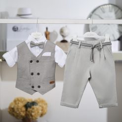Βαπτιστικό Σύνολο Αγόρι La Christine 26A501 Γκρι με Γιλέκο & Παπιγιόν