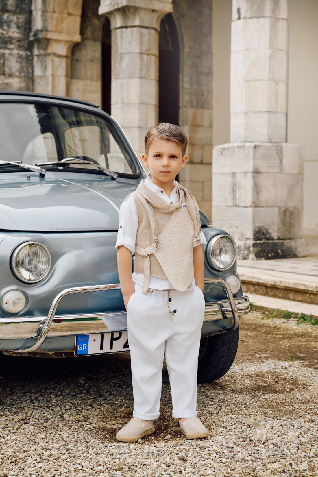 Boho Βαπτιστικό Σύνολο Αγόρι La Christine 26A503 Εκρού-Μπεζ με Ασύμμετρο Γιλέκο - Image 4