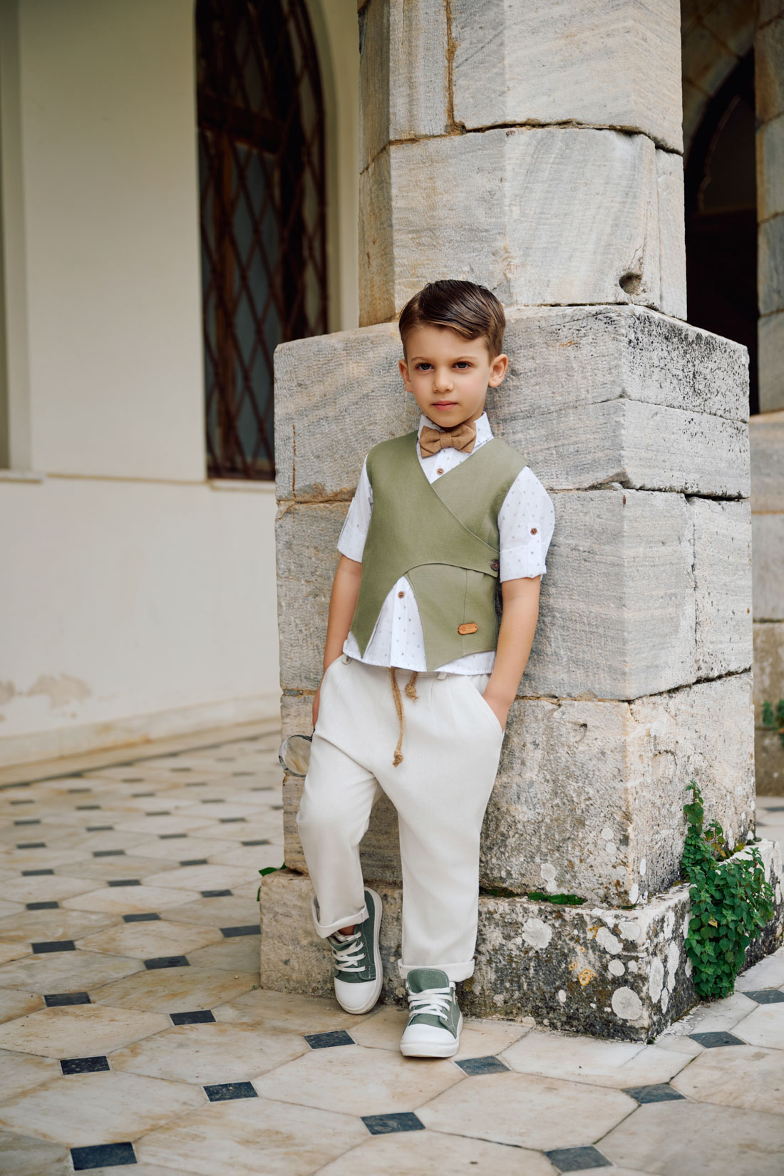 Βαπτιστικό Σετ Αγόρι La Christine 26A505 Λαδί-Εκρού με Ασύμμετρο Γιλέκο - Image 4