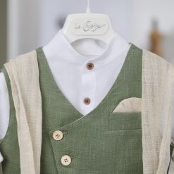 Alternative view of Βαπτιστικό Σύνολο Αγόρι La Christine 26A507 Χακί-Μπεζ με Φουλάρι & Baggy Παντελόνι