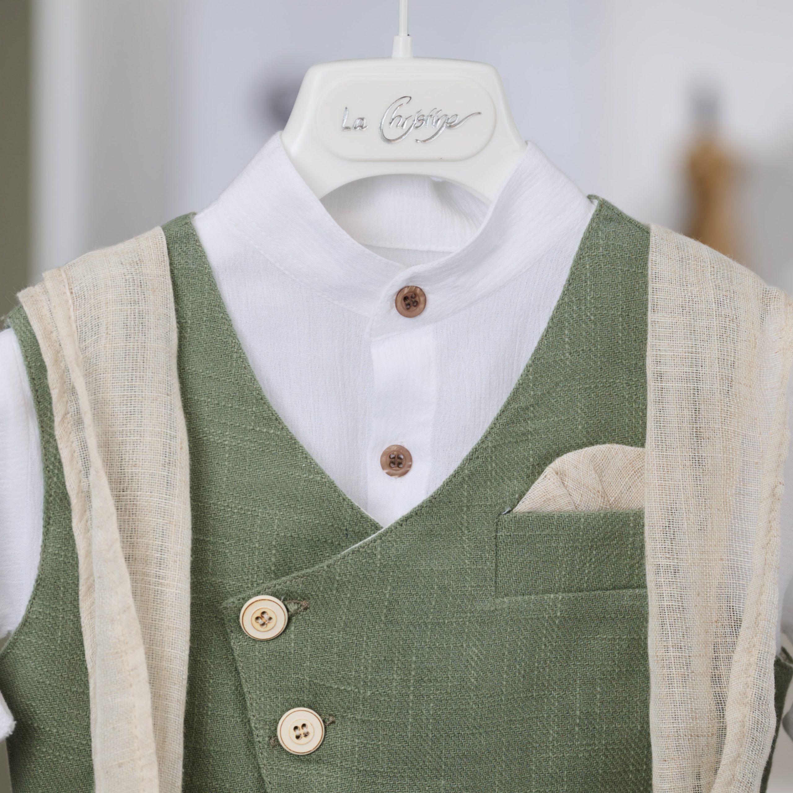 Βαπτιστικό Σύνολο Αγόρι La Christine 26A507 Χακί-Μπεζ με Φουλάρι & Baggy Παντελόνι - Image 2