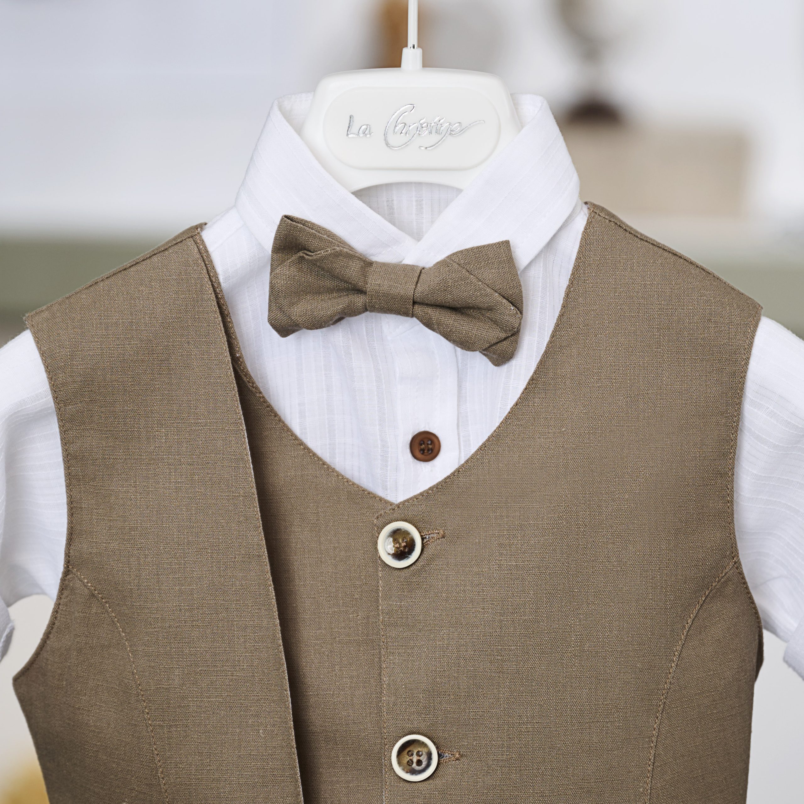 Boho Βαπτιστικό Σετ Αγόρι La Christine 26A513 Ταμπά-Μπεζ με Παντελόνι Βράκα - Image 2