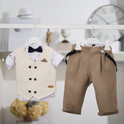 Βαπτιστικό Σύνολο Αγόρι La Christine 26A515 Εκρού-Navy με Τιράντες