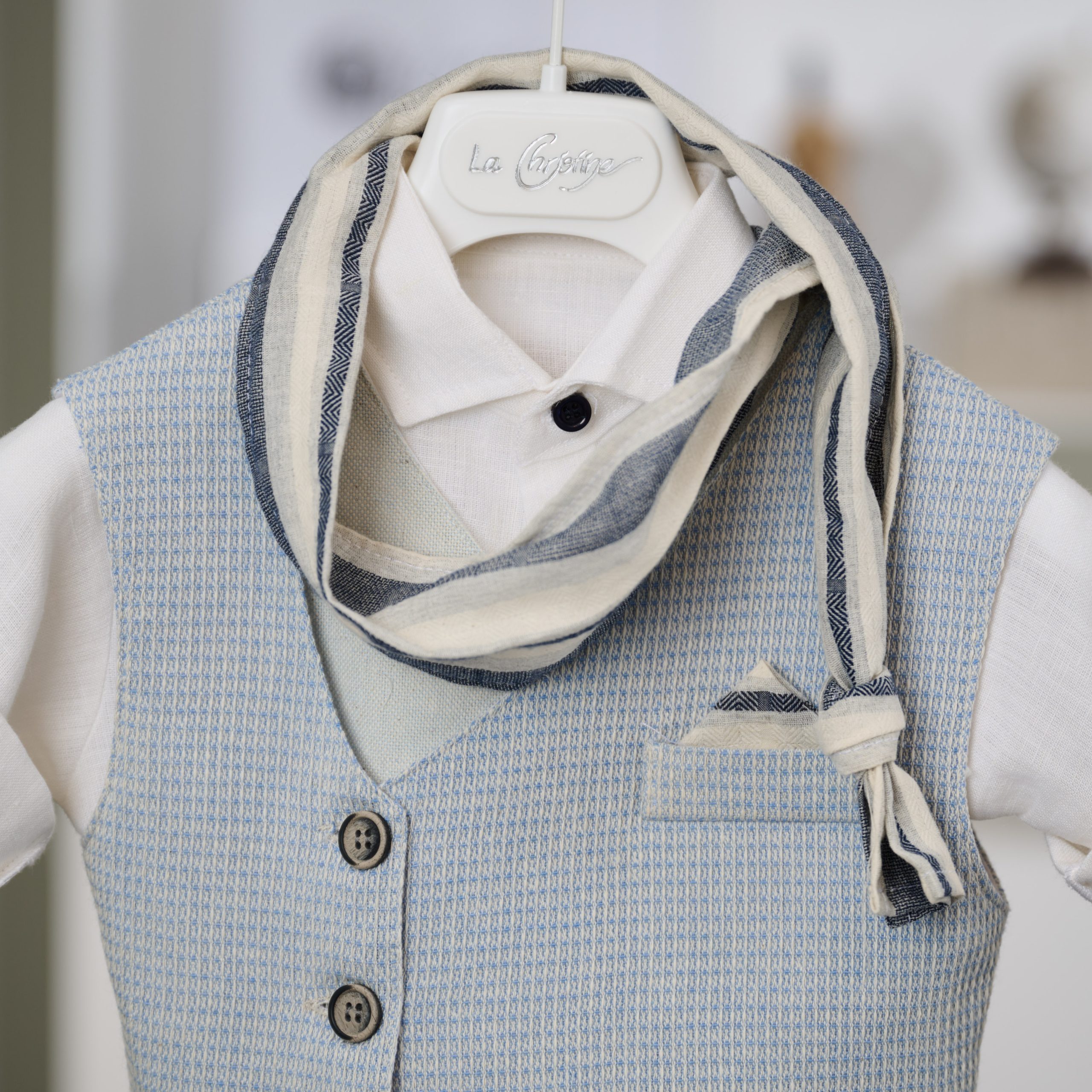 Βαπτιστικό Σετ Αγόρι La Christine 26A517 Γαλάζιο-Λευκό με Τιράντες - Image 2