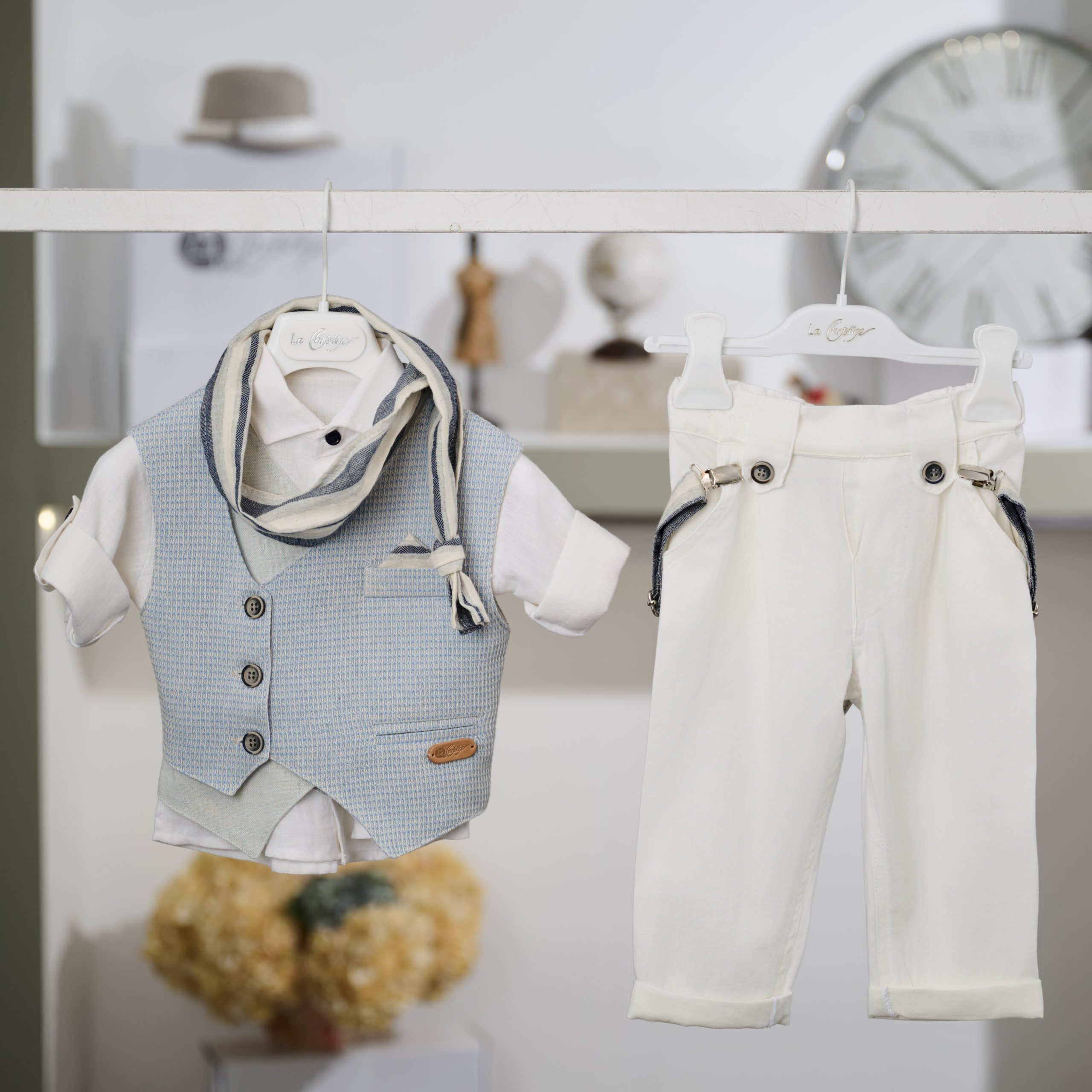 Βαπτιστικό Σετ Αγόρι La Christine 26A517 Γαλάζιο-Λευκό με Τιράντες