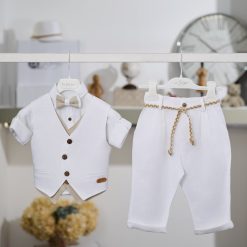 Κλασικό Βαπτιστικό Σύνολο Αγόρι La Christine 26A519 Λευκό-Μπεζ