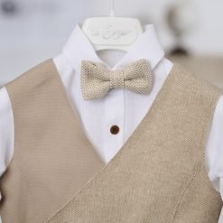 Alternative view of Boho Βαπτιστικό Σύνολο Αγόρι La Christine 26A523 Μπεζ με Ασύμμετρο Γιλέκο