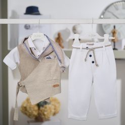 Βαπτιστικό Σετ Αγόρι La Christine 26A525 Μπεζ-Μπλε με Φουλάρι