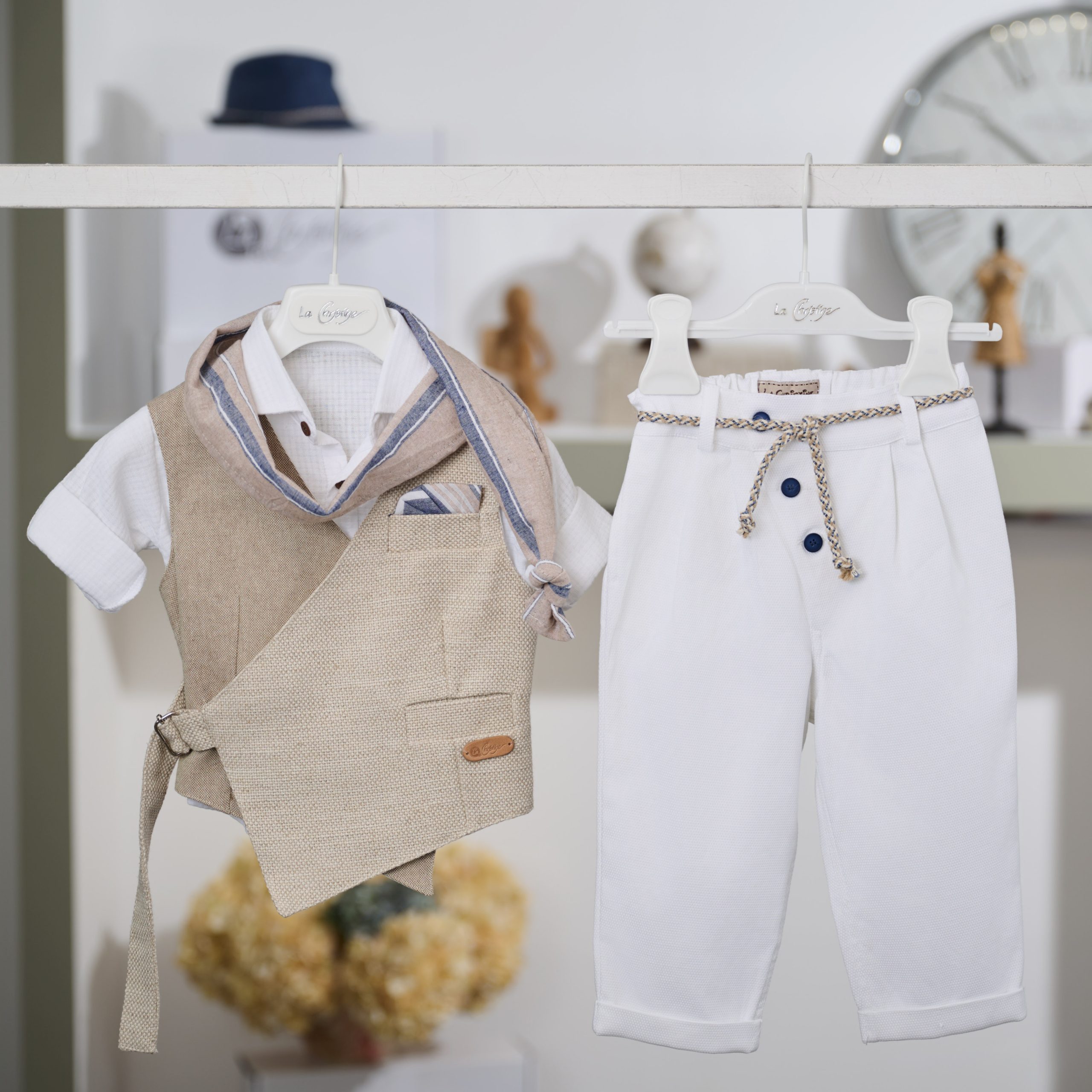 Βαπτιστικό Σετ Αγόρι La Christine 26A525 Μπεζ-Μπλε με Φουλάρι