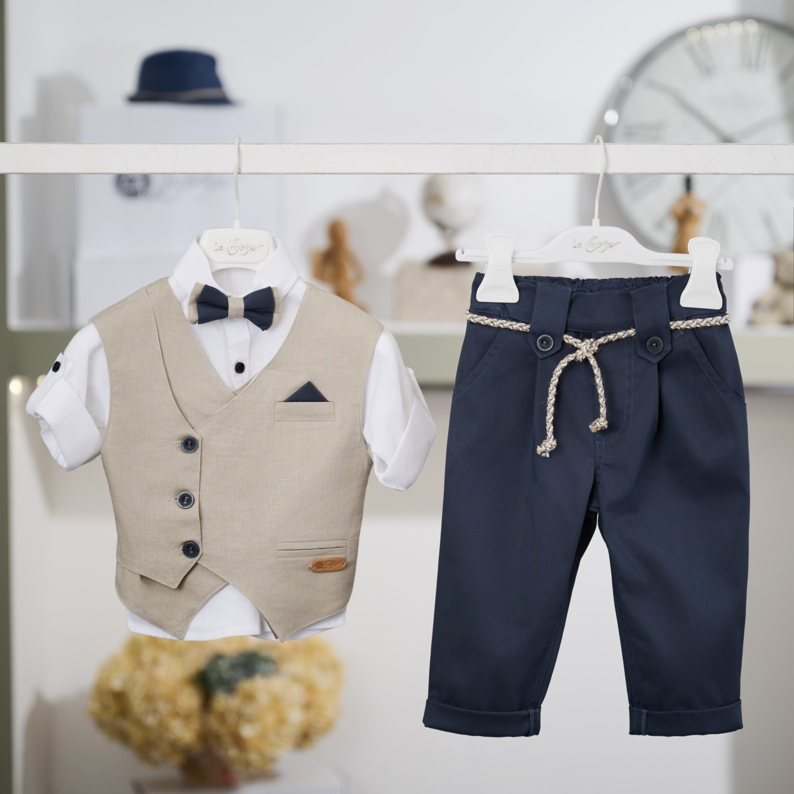 Βαπτιστικό Σύνολο Αγόρι La Christine 26A527 Μπεζ-Ραφ με Παπιγιόν - Image 3