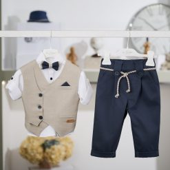 Βαπτιστικό Σύνολο Αγόρι La Christine 26A527 Μπεζ-Ραφ με Παπιγιόν