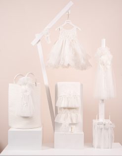 Πακέτο βάπτισης για κορίτσι Piccolino Phillipa ivory τιραντάκι φόρεμα από τούλι με γκλίτερ