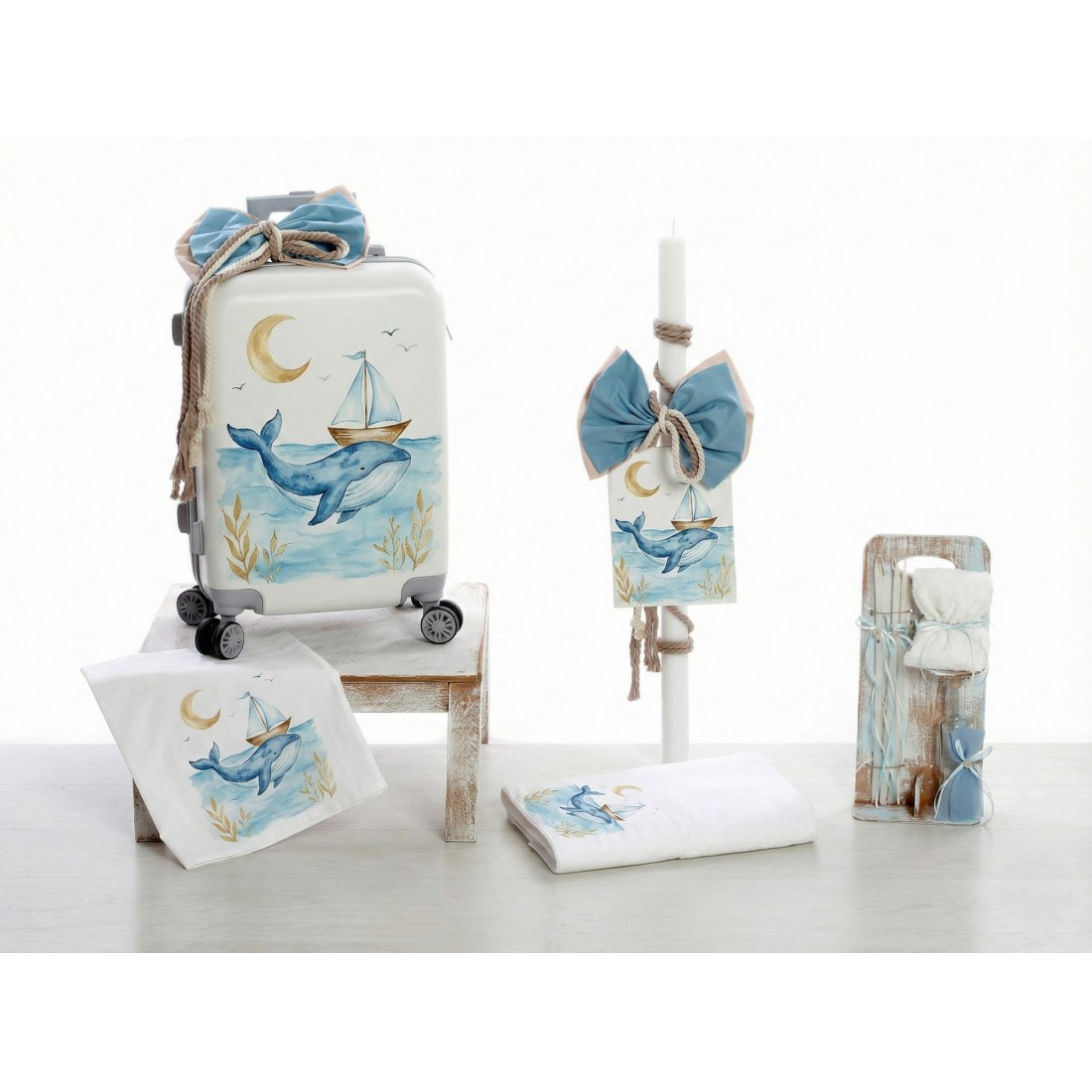 Σετ Βάπτισης Τρόλεϊ Ναυτικό "Watercolor Whale & Boat" 26209