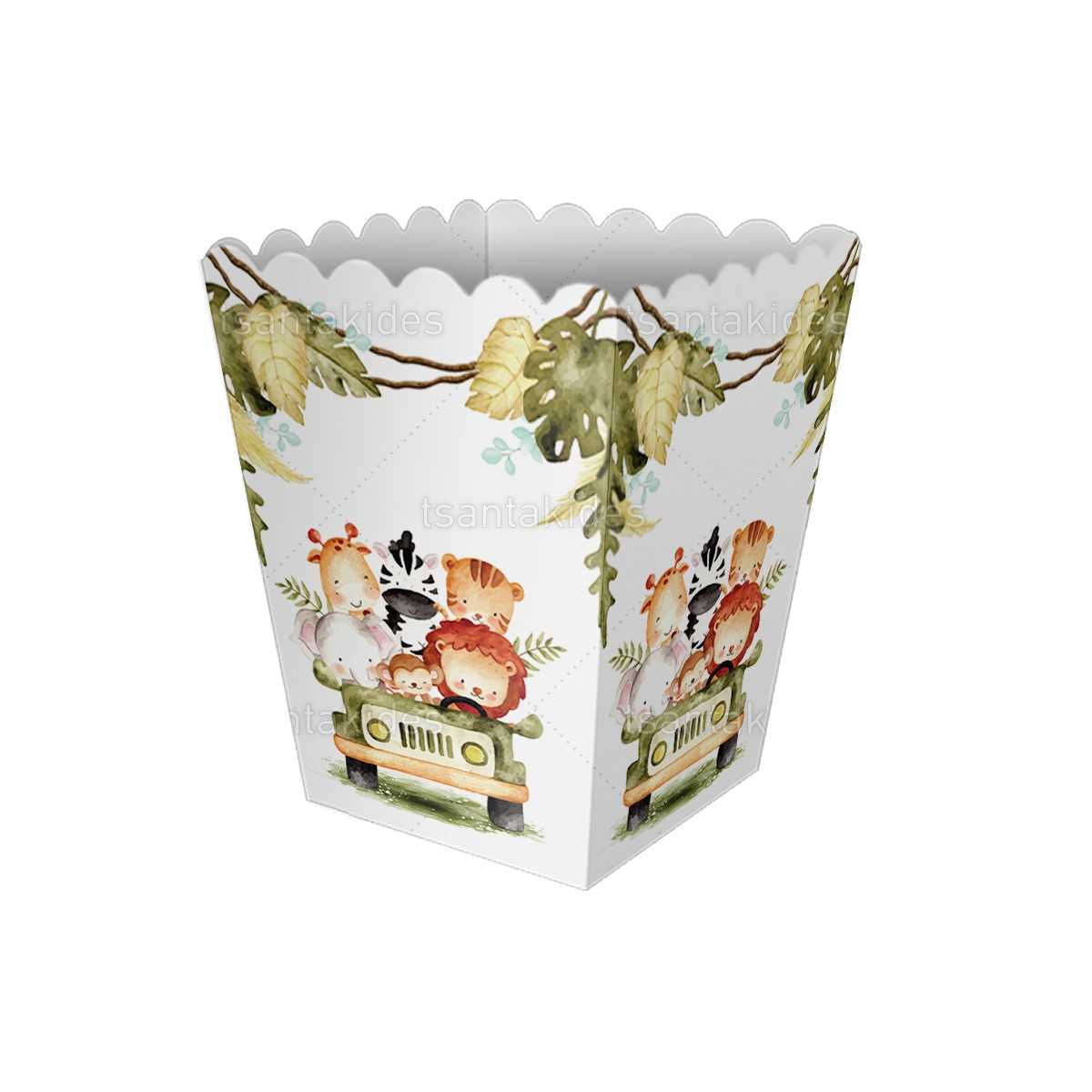 Κουτί ποπ κορν Βάπτισης με θέμα Safari Animals TS422p