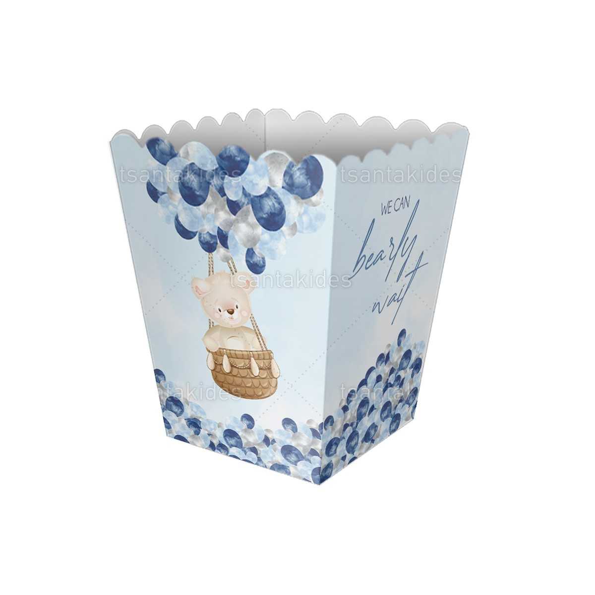 Κουτί ποπ κορν Βάπτισης με θέμα Bear Balloons TS431p