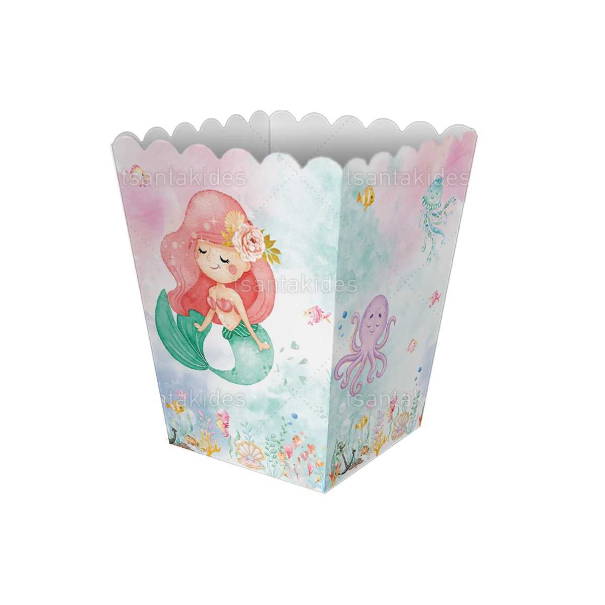 Κουτί ποπ κορν Βάπτισης με θέμα Mermaid TS449p